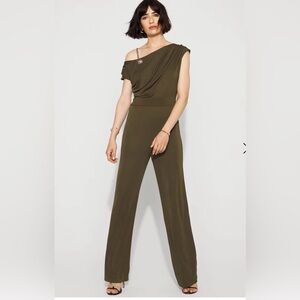 White House Black Market One-Shoulder Draped Jumpsuit in Dark Willow: 2P